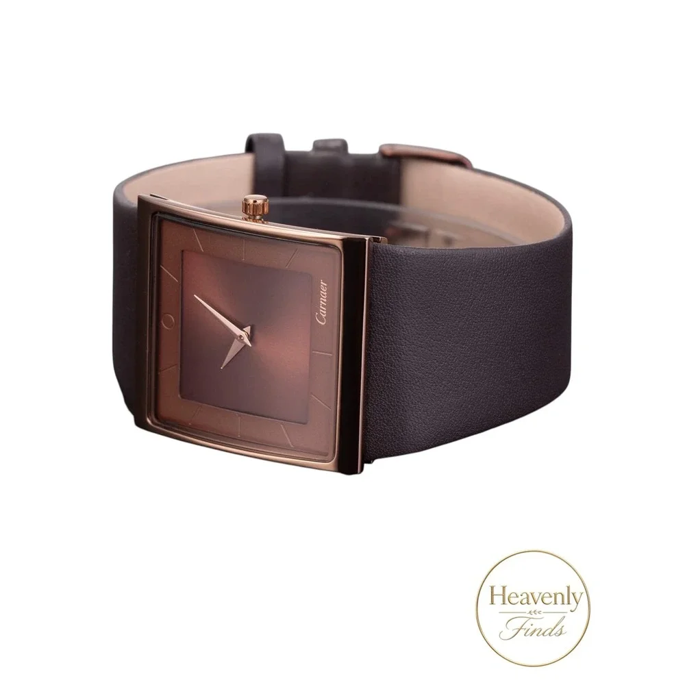 Carnaer Square Dial Watch Unisex Brown Leather Minimalist Nordic Business NEW